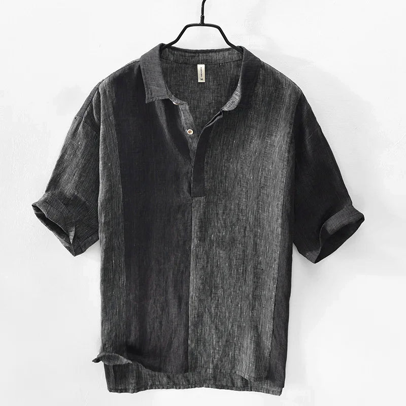 Men's Two-Tone Colour Block Short Sleeve Polo Shirt with Partial Button Neckline and Spread Collar