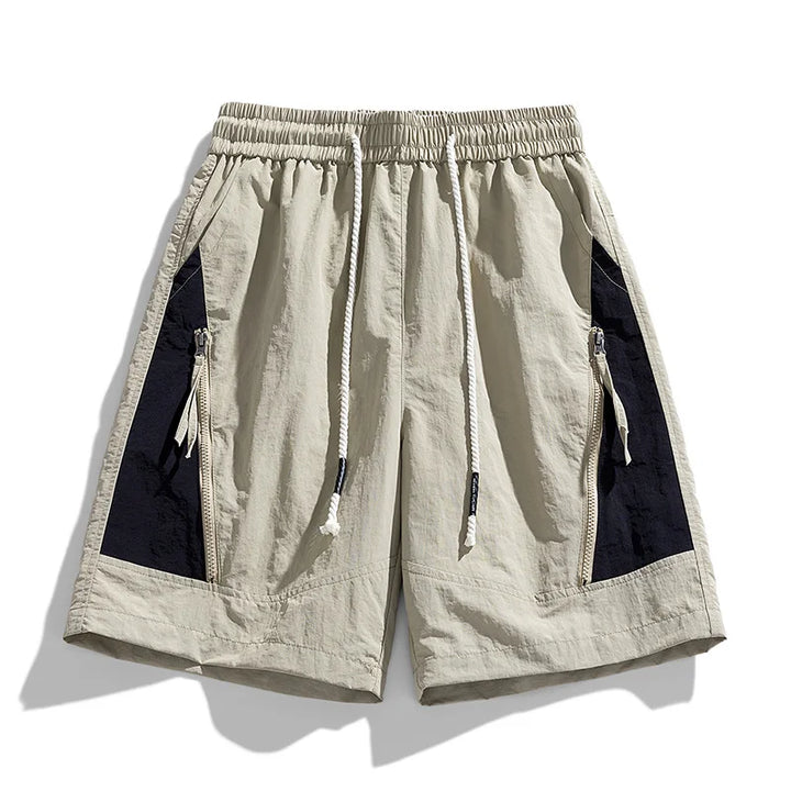 Men's Two-Tone Shorts with Zip Side Pockets and Elastic Drawstring Waist