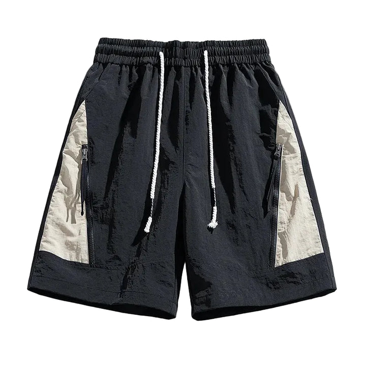 Men's Two-Tone Shorts with Zip Side Pockets and Elastic Drawstring Waist