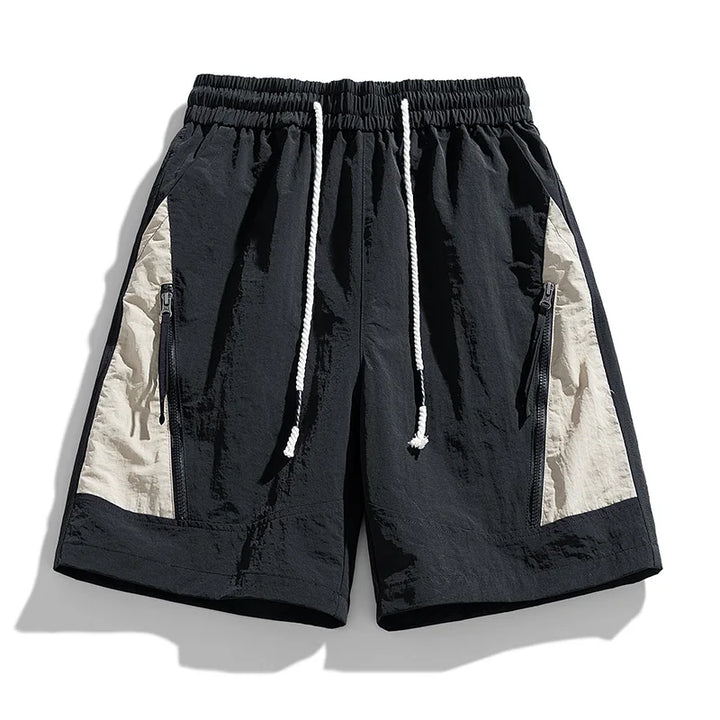 Men's Two-Tone Shorts with Zip Side Pockets and Elastic Drawstring Waist