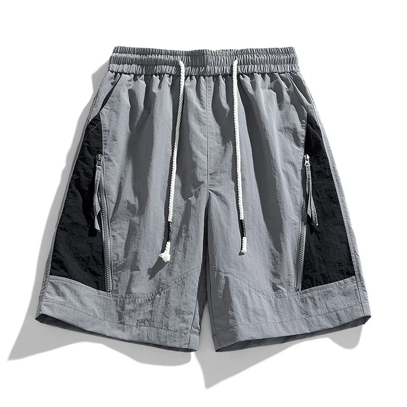 Men's Two-Tone Shorts with Zip Side Pockets and Elastic Drawstring Waist