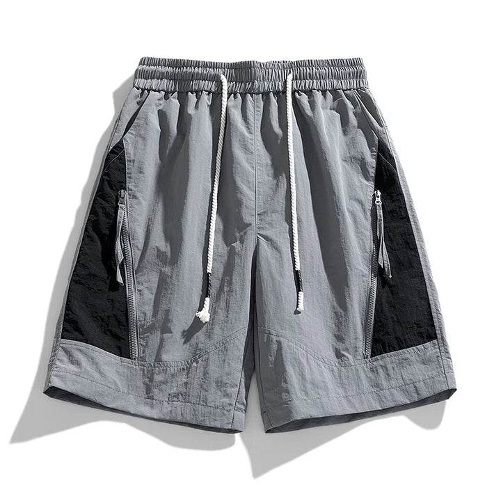 Men's Two-Tone Shorts with Zip Side Pockets and Elastic Drawstring Waist