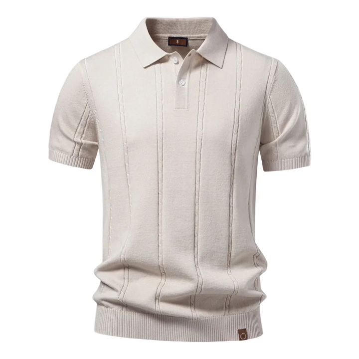 Men's Vertical Panel Short-Sleeve Polo Shirt with Two-Button Placket and Ribbed Hem