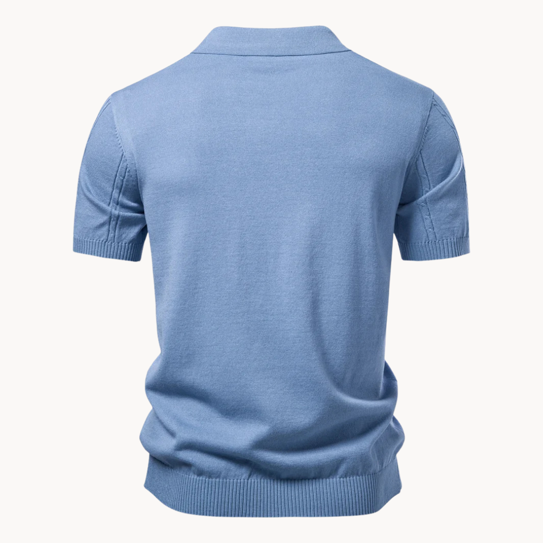Men's Vertical Panel Short-Sleeve Polo Shirt with Two-Button Placket and Ribbed Hem