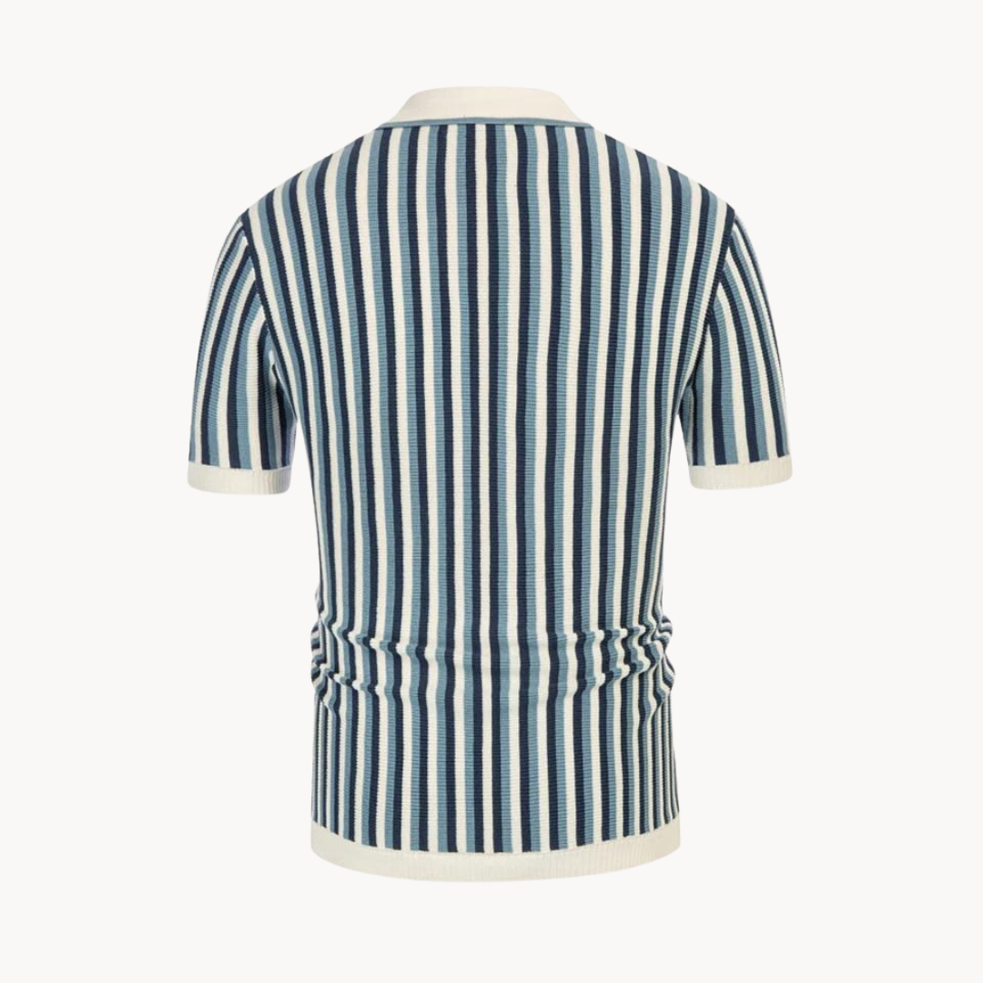 Men's Vertical Stripe Short Sleeve Polo Shirt Button Closure