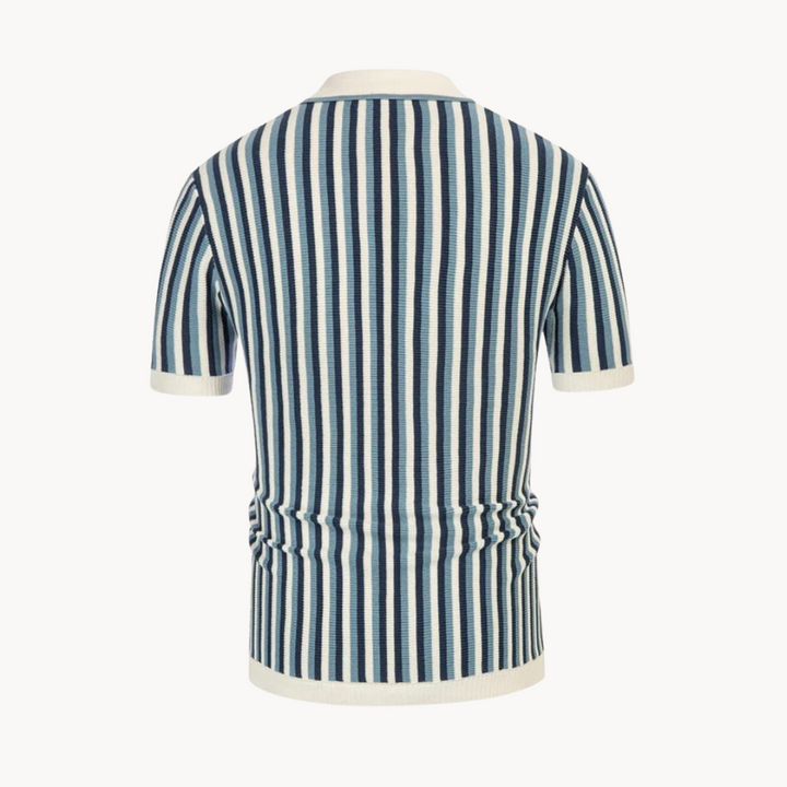 Men's Vertical Stripe Short Sleeve Polo Shirt Button Closure