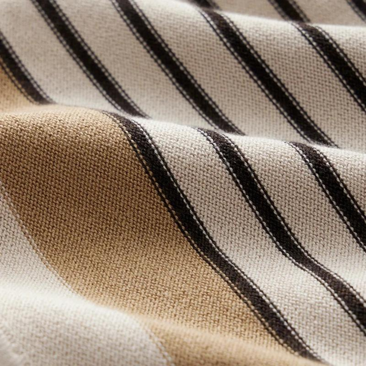 Men's Vertical Stripe Short Sleeve Polo Shirt with Button Closure