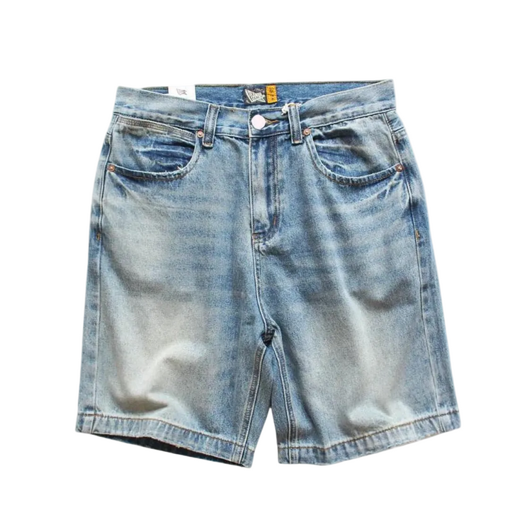 Men's Washed Denim Shorts with Button and Zip-Fly Waist and Belt Loops