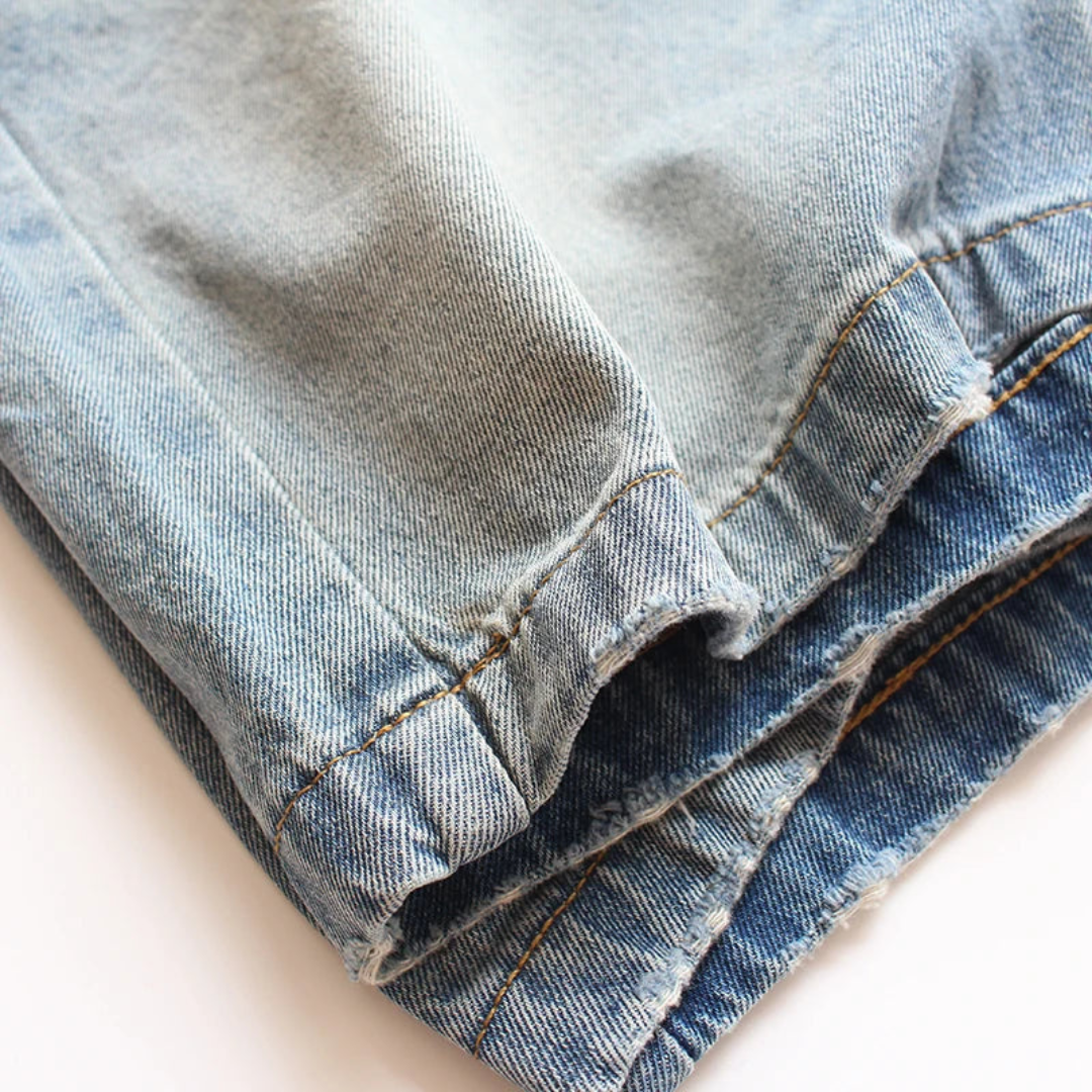 Men's Washed Denim Shorts with Button and Zip-Fly Waist and Belt Loops