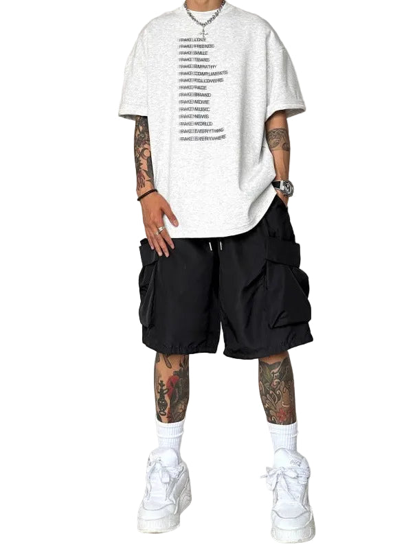 Men's Wide Leg Cargo Shorts with Oversized Side Pockets and Elastic Gathered Hem