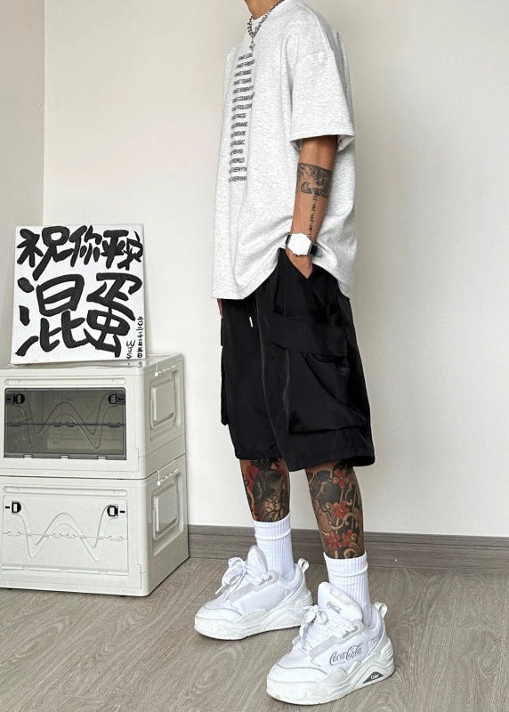 Men's Wide Leg Cargo Shorts with Oversized Side Pockets and Elastic Gathered Hem
