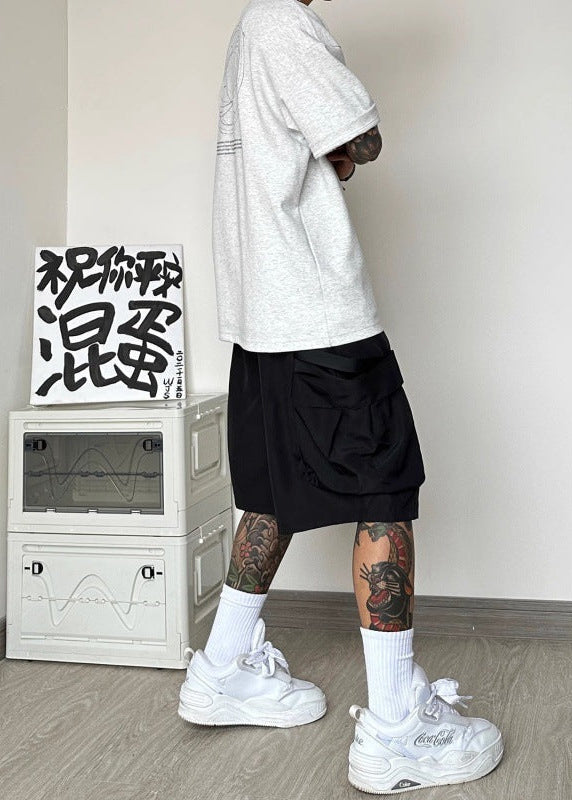 Men's Wide Leg Cargo Shorts with Oversized Side Pockets and Elastic Gathered Hem