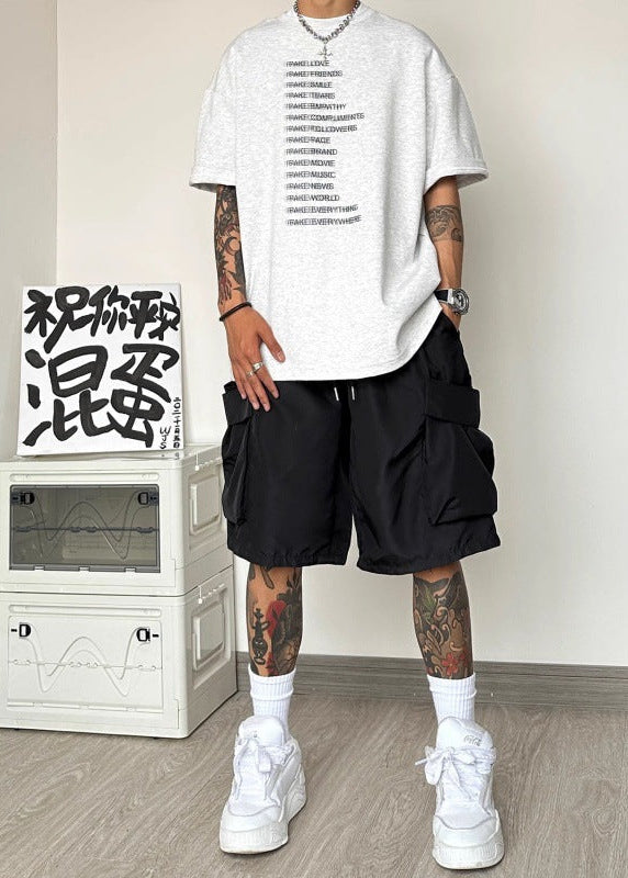 Men's Wide Leg Cargo Shorts with Oversized Side Pockets and Elastic Gathered Hem