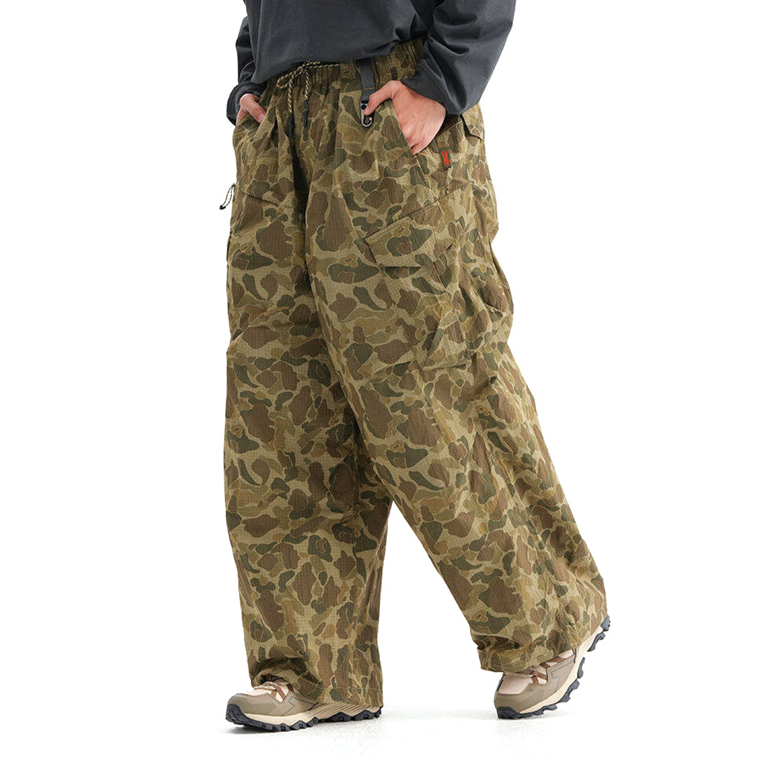 Men's Wide-Leg Elastic Waist Camouflage Cargo Trousers with Drawstring Hem