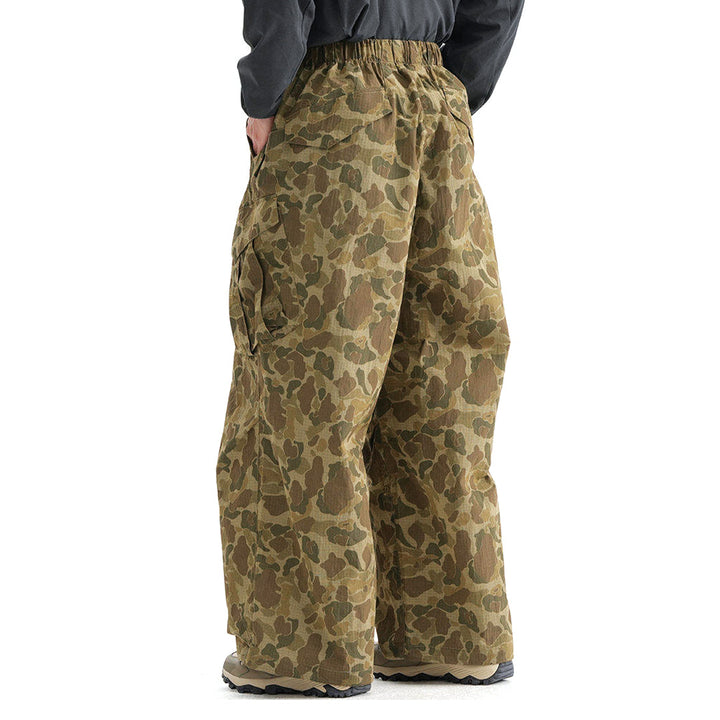 Men's Wide-Leg Elastic Waist Camouflage Cargo Trousers with Drawstring Hem