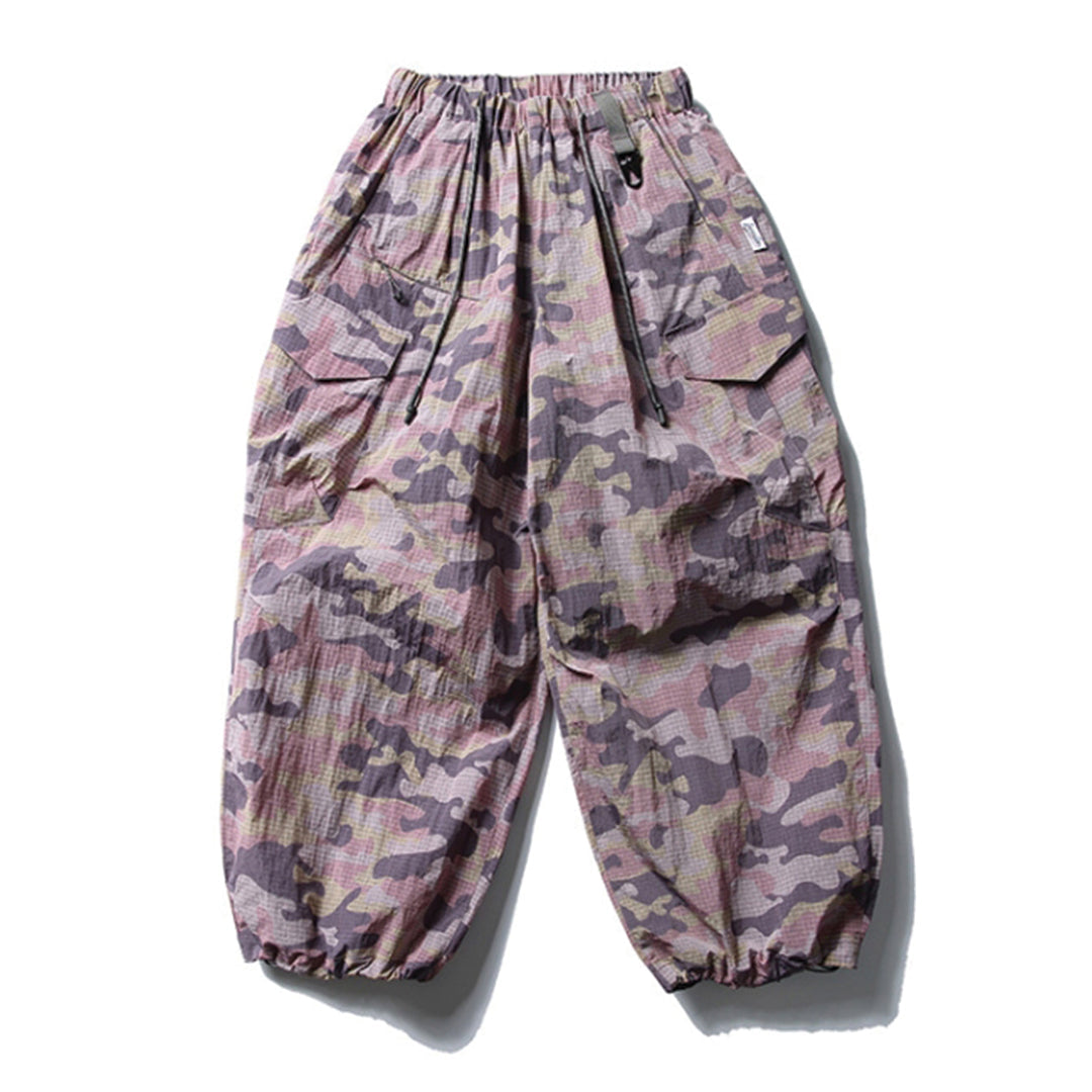 Men's Wide-Leg Elastic Waist Camouflage Cargo Trousers with Drawstring Hem