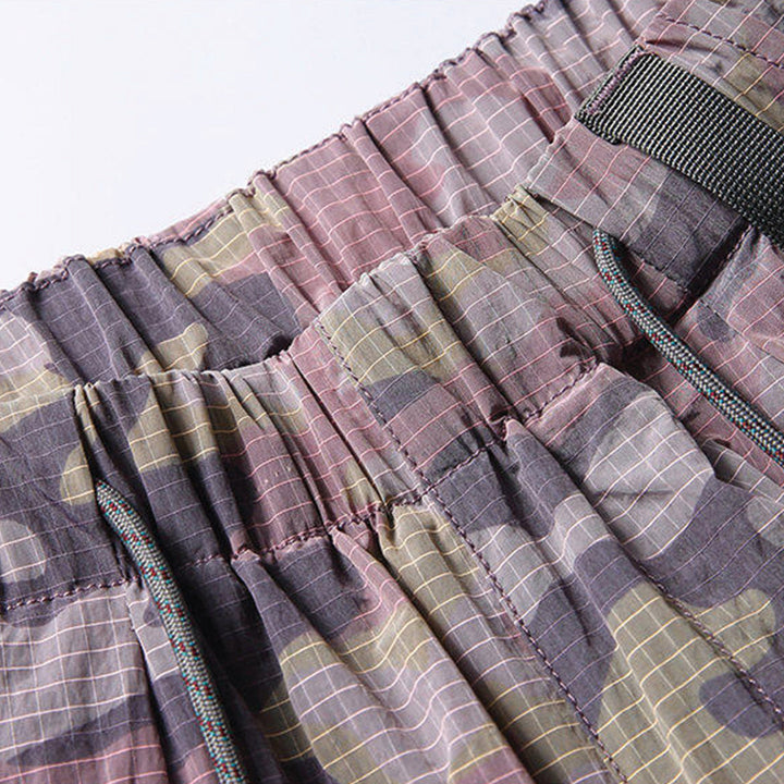 Men's Wide-Leg Elastic Waist Camouflage Cargo Trousers with Drawstring Hem