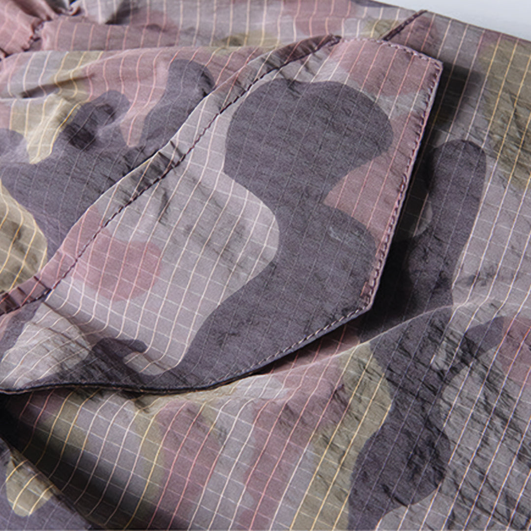 Men's Wide-Leg Elastic Waist Camouflage Cargo Trousers with Drawstring Hem