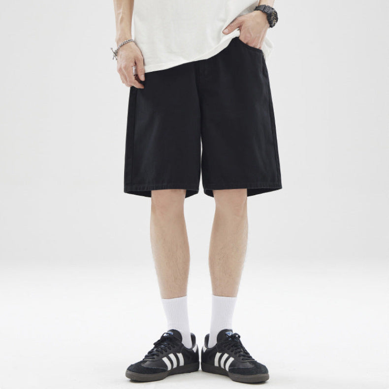 Men's Wide-Leg Shorts with Front Side Pockets and Straight Hem