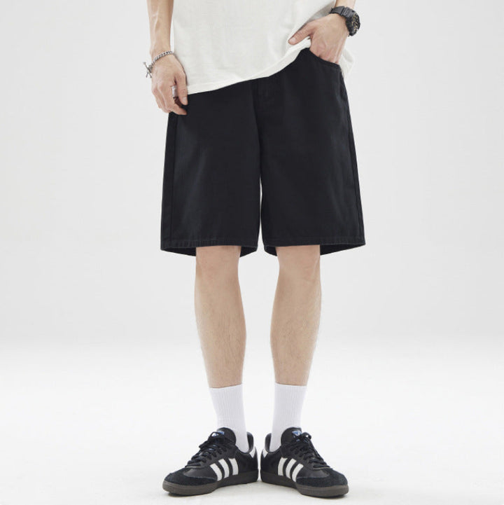 Men's Wide-Leg Shorts with Front Side Pockets and Straight Hem