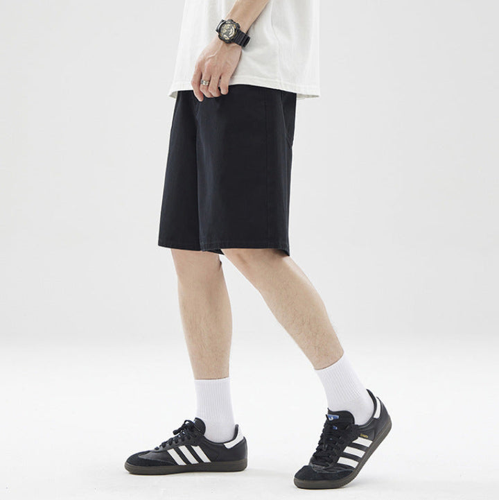 Men's Wide-Leg Shorts with Front Side Pockets and Straight Hem