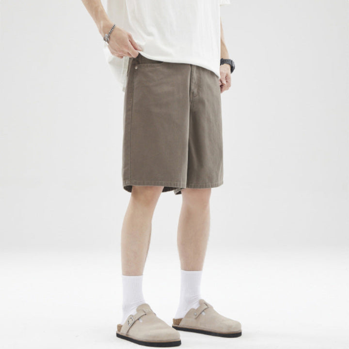 Men's Wide-Leg Shorts with Front Side Pockets and Straight Hem
