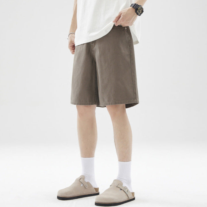 Men's Wide-Leg Shorts with Front Side Pockets and Straight Hem