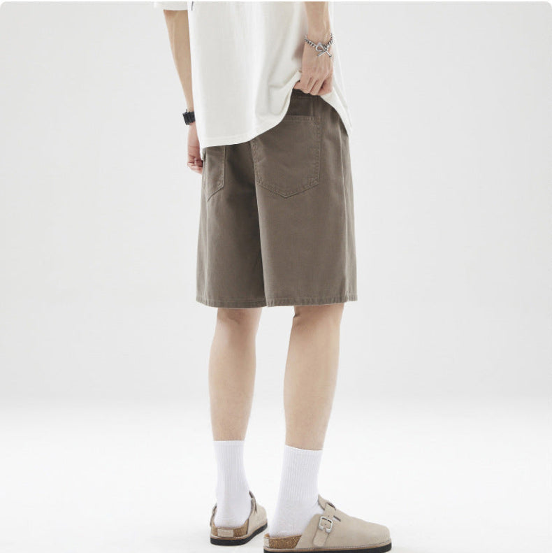 Men's Wide-Leg Shorts with Front Side Pockets and Straight Hem