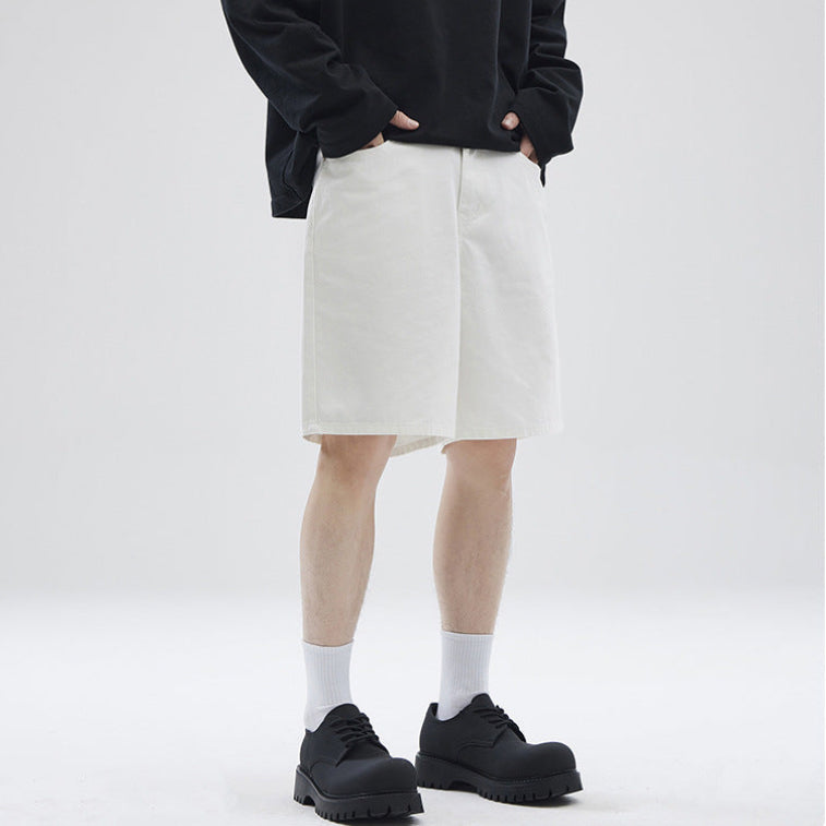 Men's Wide-Leg Shorts with Front Side Pockets and Straight Hem