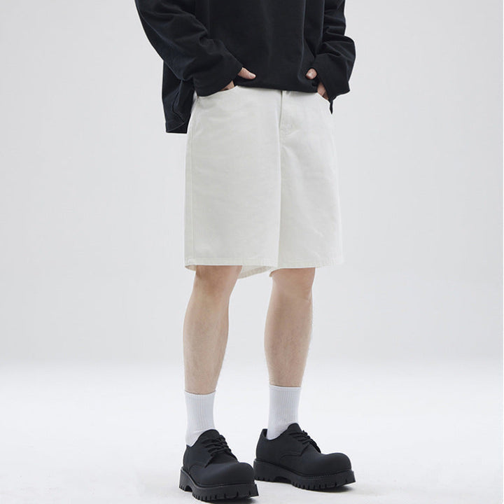 Men's Wide-Leg Shorts with Front Side Pockets and Straight Hem