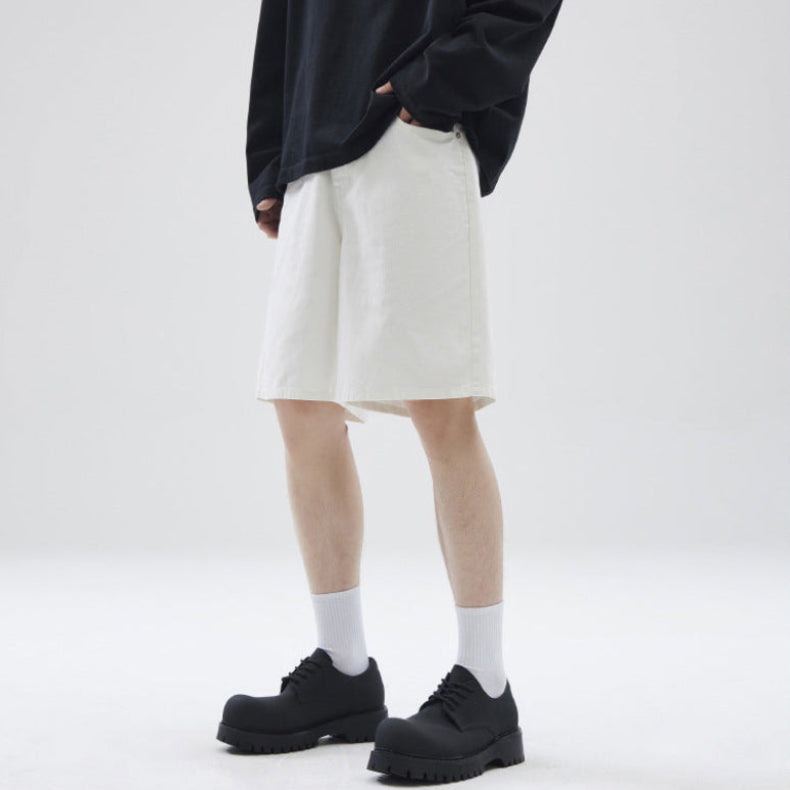 Men's Wide-Leg Shorts with Front Side Pockets and Straight Hem