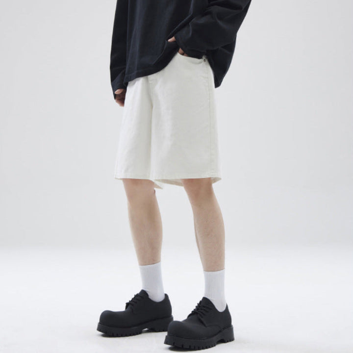 Men's Wide-Leg Shorts with Front Side Pockets and Straight Hem