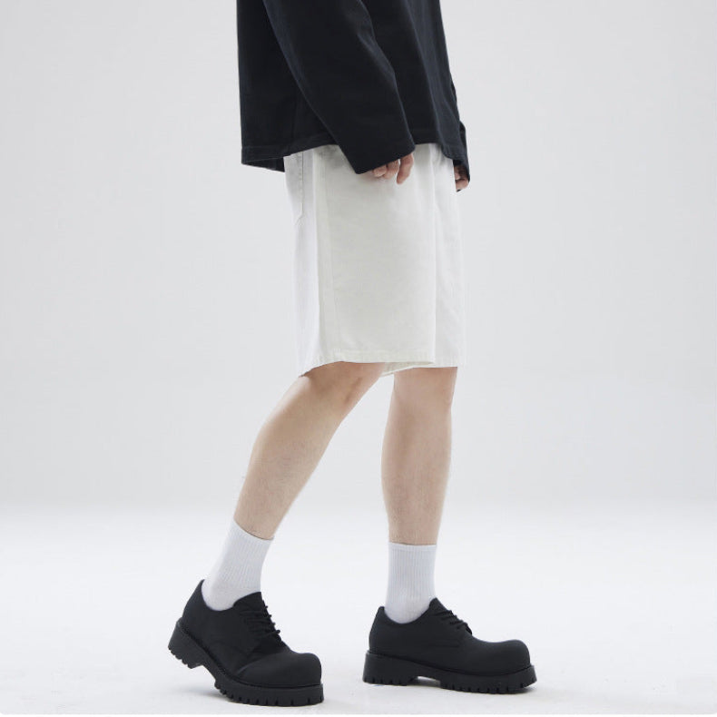 Men's Wide-Leg Shorts with Front Side Pockets and Straight Hem