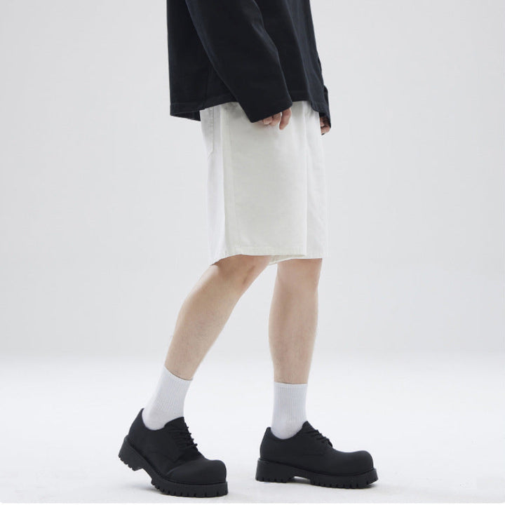 Men's Wide-Leg Shorts with Front Side Pockets and Straight Hem