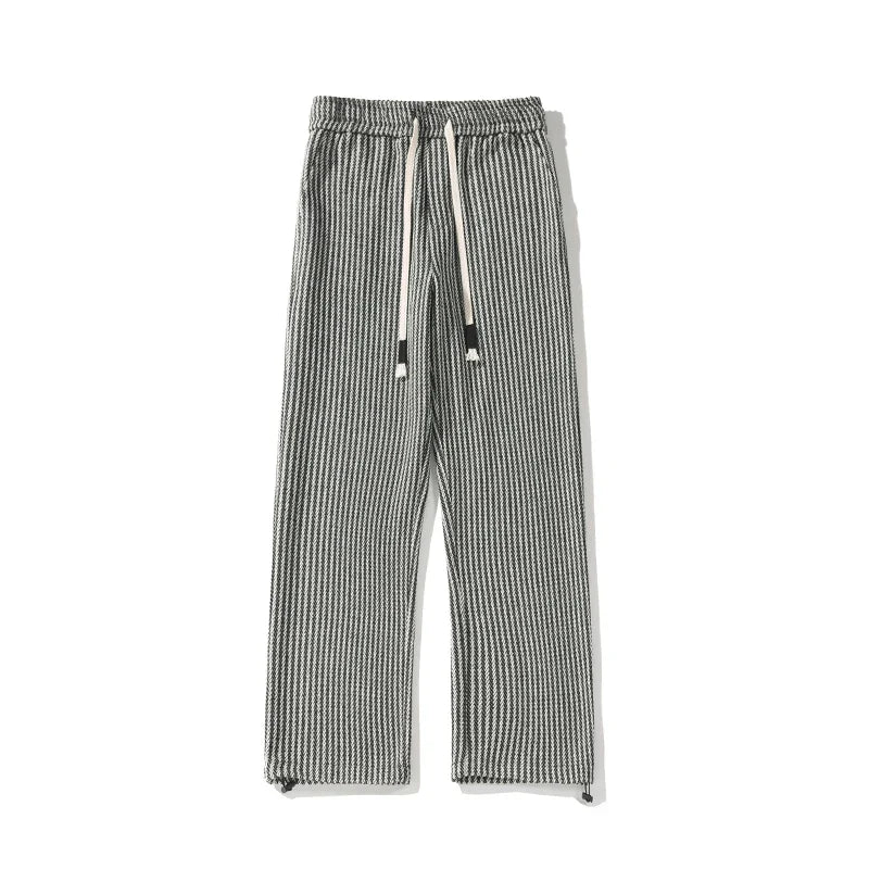 Men's Wide-Leg Trousers with Herringbone Pattern and Drawstring Waistband