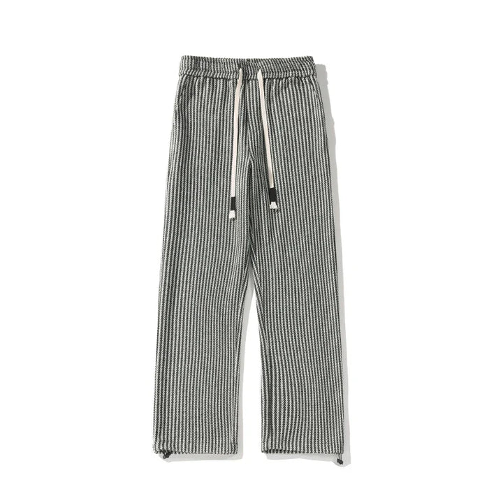 Men's Wide-Leg Trousers with Herringbone Pattern and Drawstring Waistband