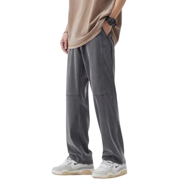 Men's Wide-Leg Trousers with Knee Panel Seam and Side Pockets