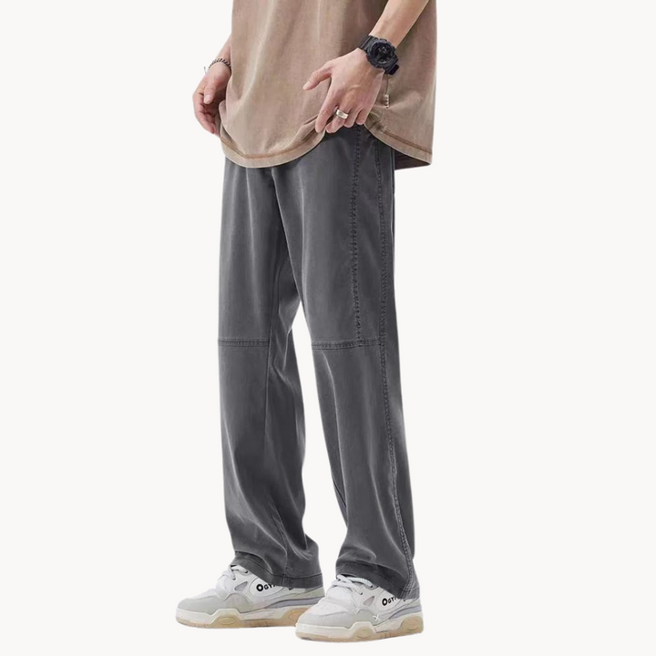 Men's Wide-Leg Trousers with Knee Panel Seam and Side Pockets