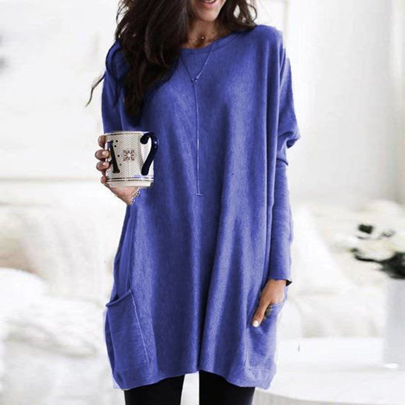 Marnie | Women's Tunic Oversized Drop Shoulder Front Pocket Relaxed Fit Everyday Casual Top