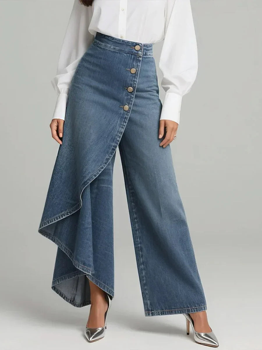 Margaret | Women's Trousers High Waist Wide-Leg Ruffle Overlay Summer Casual Pants