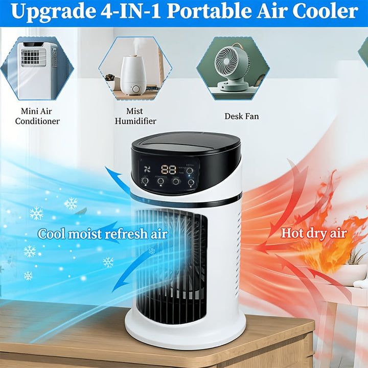 Portable 4-in-1 Mist Cooling Fan with LED Light
