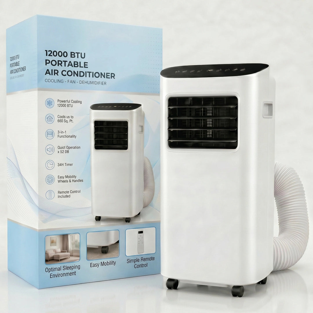 Portable Air Conditioner 12000 BTU| 3-in-1 Air Conditioner, Fan & Dehumidifier | Quiet AC Unit for Rooms up to 51m²