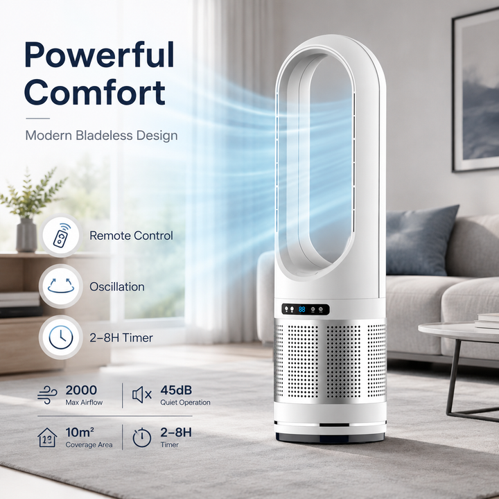 Portable Bladeless Tower Fan for Home & Office