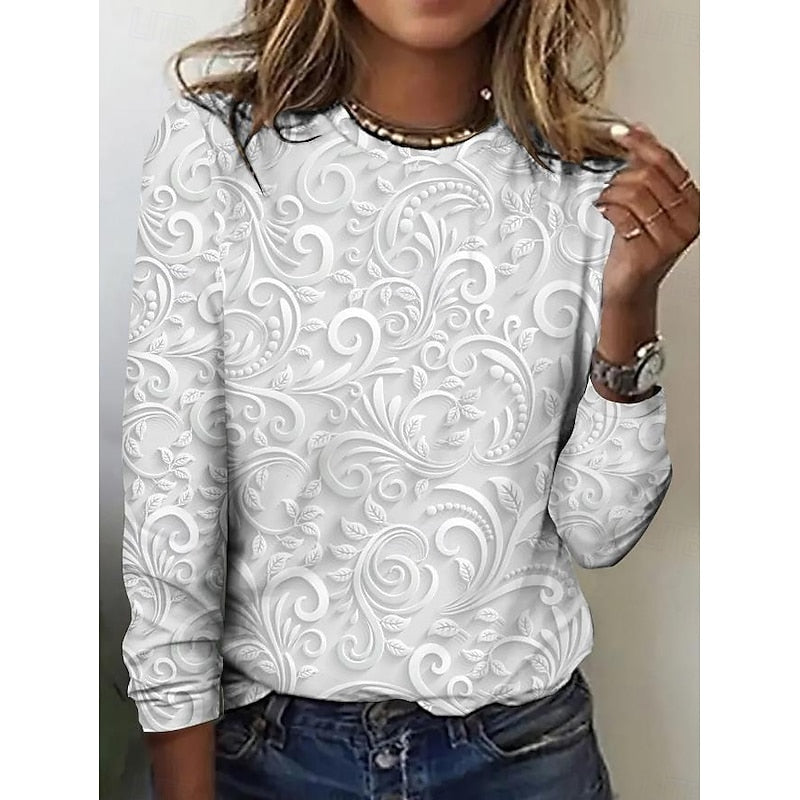 Noelle | Women's Tunic Floral Print Crew Neck Long Sleeve Everyday Casual Top