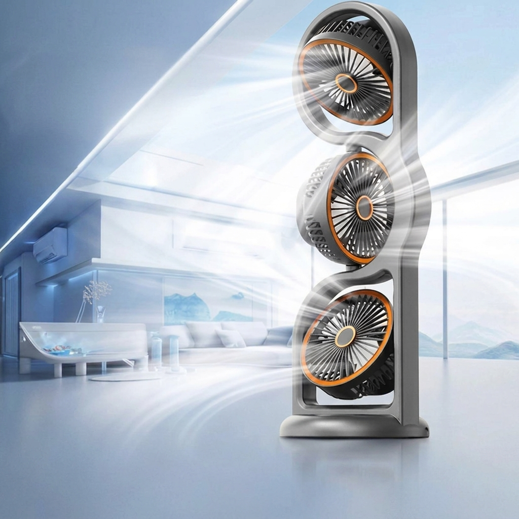 Unisex Portable Fan – 3-Head USB Rechargeable, 5 Speeds for Ultimate Comfort
