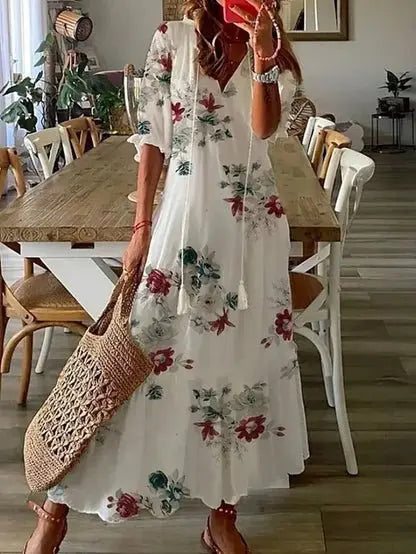 Juliette | Geometric A-Line V-Neck Summer Dress