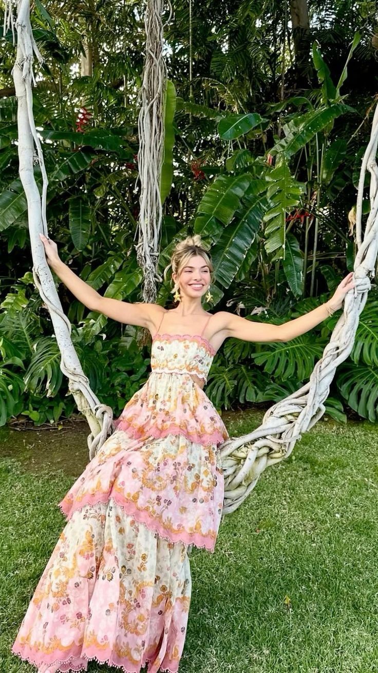 Women's Floral Print Tiered Maxi Dress with Spaghetti Straps and Open Lace-Up Back