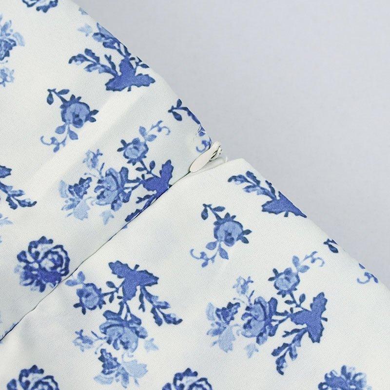Women's Floral Puff Sleeve Square Neck Midi Dress with Gathered Bust Tie and Front Slit