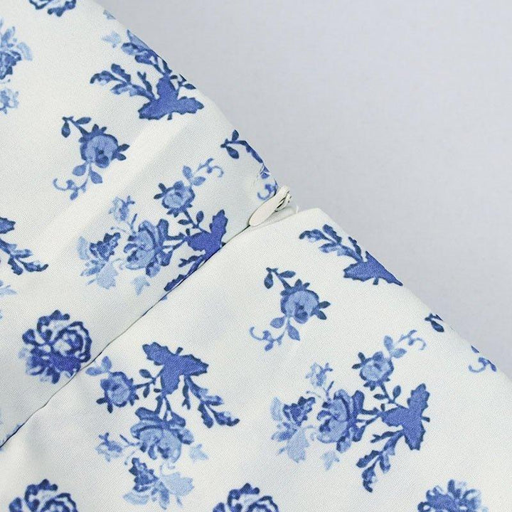 Women's Floral Puff Sleeve Square Neck Midi Dress with Gathered Bust Tie and Front Slit