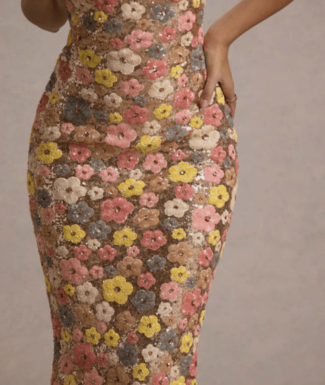 Women's Floral Sequin Maxi Dress with Straight Neckline and Spaghetti Straps
